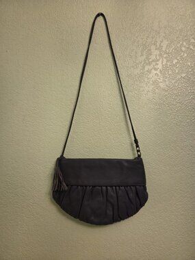 Nicole Gray Grey Leather Purse Handbag Clutch Over Shoulder Strap Vintage 1990